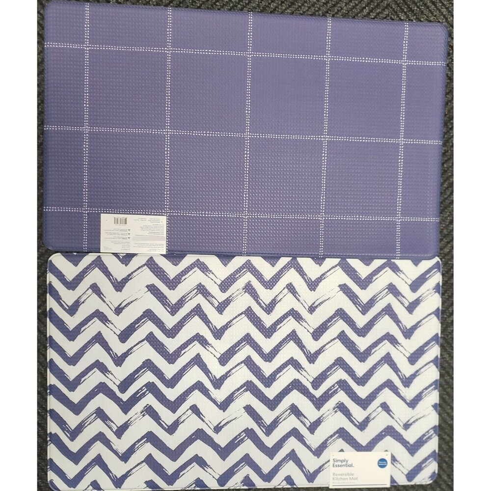 REVERSIBLE FLOOR PVC MAT (18"x30") BLUE & WHITE ZIGZAGS DESIGN, Simply Essential